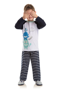 PIJAMA INFANTIL MASCULINO MANGA LONGA EM MEIA MALHA ROTATIVO HELLO