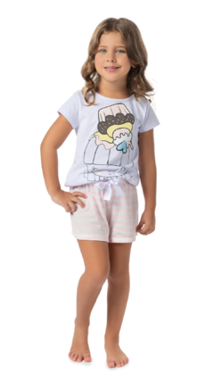 CJ BLUSA MEIA MALHA MENINA C/ SHORTS FIO TINTO 1-2-3-4-6-8