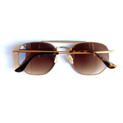 Óculos de sol quadrado feminino dourado com lente marrom degradê
