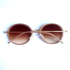 Óculos de sol redondo rosê com dourado 32019 - Óculos Gama-Armação de Óculos