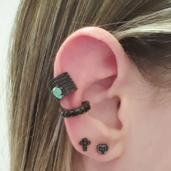 Piercing Fake Gota Fusion na Cor verde no Banho de Ródio Negro - Donna Stan