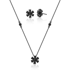 Conjunto Flor Ródio Negro