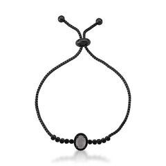 Pulseira Shambala Pedra na cor Gray modelo Regulável no Banho de Ródio Negro