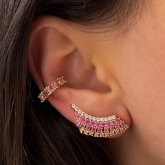 Ear Cuff Cravejado Safira Rosa Degrade no Banho Ouro - comprar online