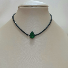 Colar Choker Riviera Gota Verde Esmeralda no Banho de Ródio Negro - comprar online