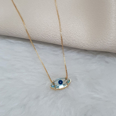 Colar com Pingente Olho Cristal Azul no Banho Ouro - comprar online