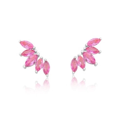 Ear Cuff Mini Navetes Safira Rosa no Banho de Ródio Branco