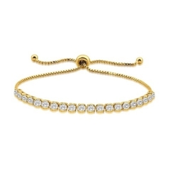 Pulseira Riviera Redonda Regulável Cristal no Banho Ouro - comprar online