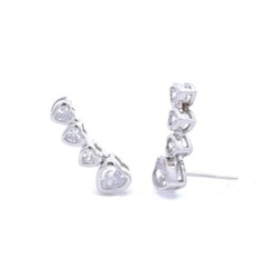 Ear Cuff Corações Cristal no Banho de Ródio Branco - comprar online