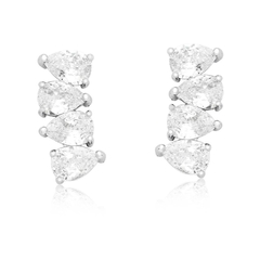 Ear Cuff Gotas Invertidas Cristal no Banho de Ródio Branco