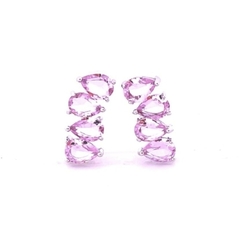 Ear Cuff Gotas Invertidas Kunzita no Banho de Ródio Branco