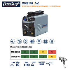 EQUIPO SOLDAR INVERTER MMA FERROLAN MOBI 140