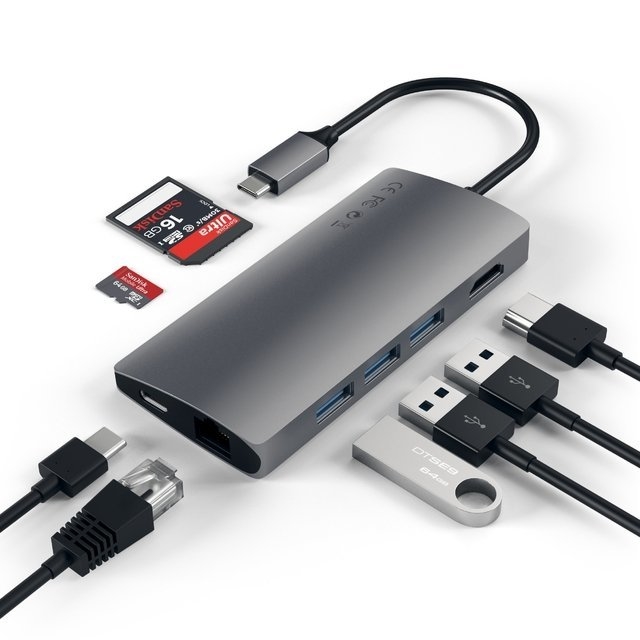 Ripley - HUB ADAPTADOR USB-C CON HDMI USB-3 SALIDA DE AUDIO MICROSD Y SD  MICRÓFONO 8 EN 1 Y ADAPTADOR MÚLTIPLE PARA MAC PC Y IP