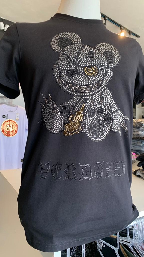 Camiseta Longline Preta Caveira Granulada Dourada - John Verdazzi