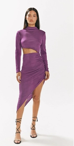 VESTIDO IÓDICE MIDI GOLA ALTA ABERTURA LATERAL ROXO