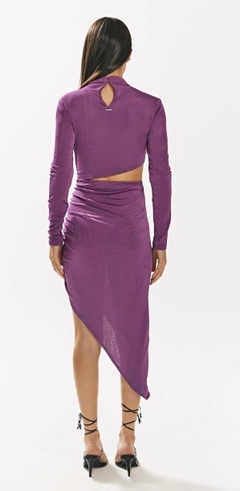 VESTIDO IÓDICE MIDI GOLA ALTA ABERTURA LATERAL ROXO - comprar online