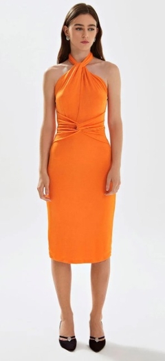 VESTIDO IÓDICE MIDI DECOTE TORÇÃO FRENTE LARANJA