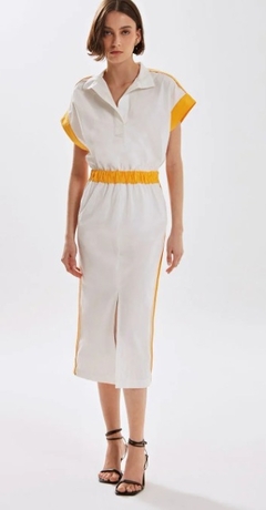 VESTIDO IÓDICE MIDI DECOTE V DETALHE VIVO OFF WHITE - comprar online