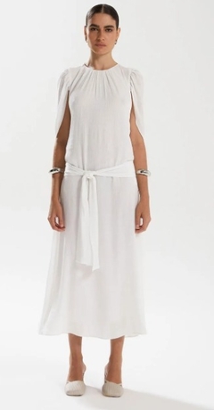 VESTIDO IÓDICE MIDI DECOTE REDONDO COM SÓBREPOSICAO OFF WHITE - comprar online