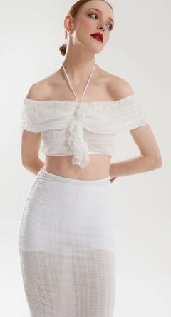 TOP IÓDICE CROPPED OMBRO A OMBRO DETALHE ALÇA OFF WHITE