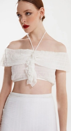 TOP IÓDICE CROPPED OMBRO A OMBRO DETALHE ALÇA OFF WHITE na internet