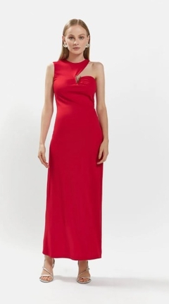 VESTIDO IÓDICE LONGO DECOTE ASSIMÉTRICO COM METAL VERMELHO - comprar online