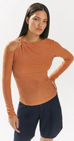 BLUSA IÓDICE DECOTE CANOA MANGA LONGA DETALHE OMBRO LARANJA - comprar online