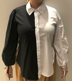 CAMISA MANGA 7/8 COM CANALETA BRANCO/PRETO MORENA ROSA