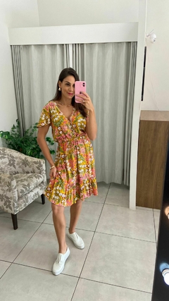 VESTIDO INDIANO - MANGA CURTA - CURTO - AMARELO COM FLORES U - comprar online