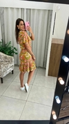 VESTIDO INDIANO - MANGA CURTA - CURTO - AMARELO COM FLORES U