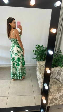 VESTIDO LONGO - ALÇA - FUNDO NUDE COM DETALHE VERDE - comprar online