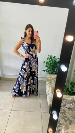 VESTIDO LONGO - ALÇA LAÇO - AZUL ESTAMPADO na internet