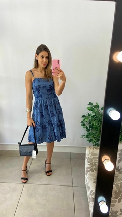 VESTIDO CURTO - BORDADO FLORES JEANS - loja online