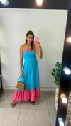 VESTIDO MIDI - TOMARA QUE CAIA - AZUL FAIXA ROSA