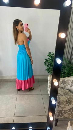 VESTIDO MIDI - TOMARA QUE CAIA - AZUL FAIXA ROSA na internet