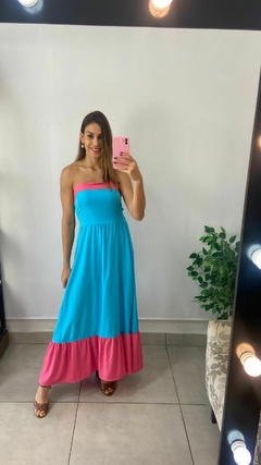 VESTIDO MIDI - TOMARA QUE CAIA - AZUL FAIXA ROSA - BEM ME QUERO