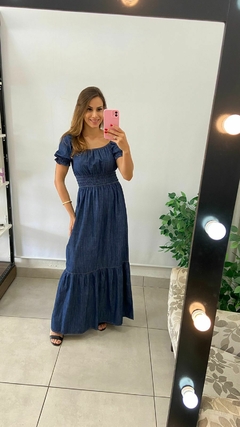 VESTIDO LONGO JEANS - MANGA - TOM ESCURO na internet