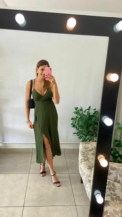 VESTIDO MIDI - COSTAS NUAS - VERDE MILITAR