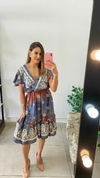 VESTIDO CURTO - INDIANO - MANGA - AZUL E BORDO