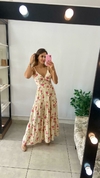 VESTIDO LONGO -ALÇA - BEGE COM FLORES