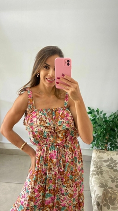 VESTIDO LONGO - INDIANO - ALÇA LAÇO - BABADINHO NA FRENTE - FUNDO NUDE na internet