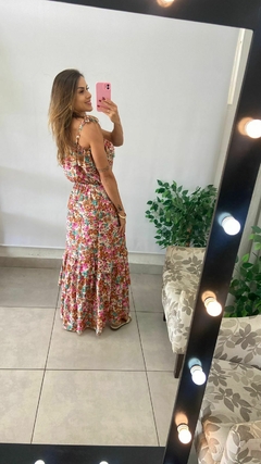 VESTIDO LONGO - INDIANO - ALÇA LAÇO - BABADINHO NA FRENTE - FUNDO NUDE - BEM ME QUERO