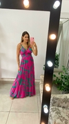 VESTIDO LONGO - ALÇA - PINK COM VERDE