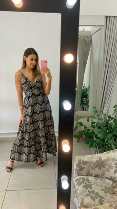 VESTIDO LONGO - PRETO COM RENDA CINZA