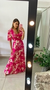 VESTIDO LONGO - MANGA - PINK COM NUDE