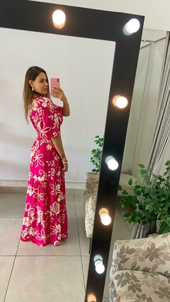 VESTIDO LONGO - MANGA - PINK COM NUDE na internet