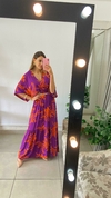 VESTIDO LONGO - MANGA - VISCOLINHO - ROXO COM LARANJA