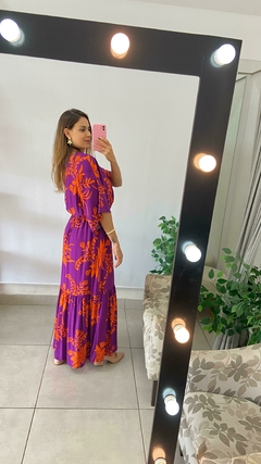 VESTIDO LONGO - MANGA - VISCOLINHO - ROXO COM LARANJA - comprar online