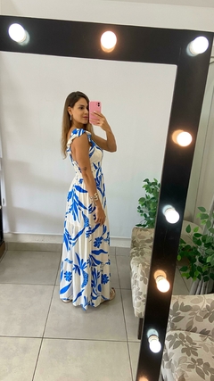 VESTIDO LONGO - ALÇA - NUDE COM AZUL - comprar online