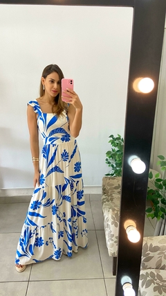 VESTIDO LONGO - ALÇA - NUDE COM AZUL na internet